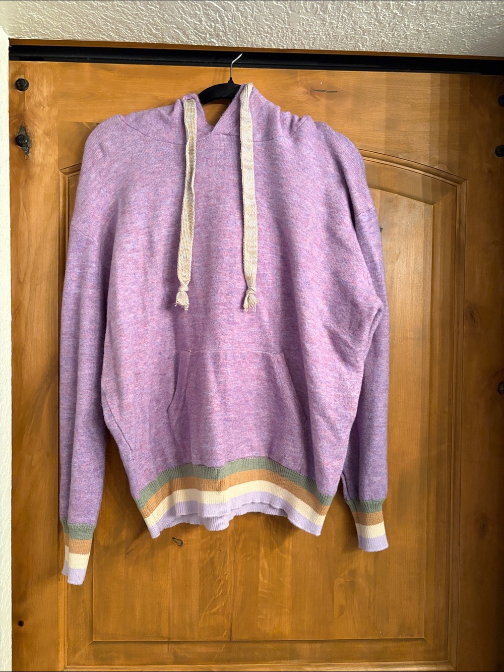 Free People Lavender Crewneck Hoodie with Multicolor Stripes